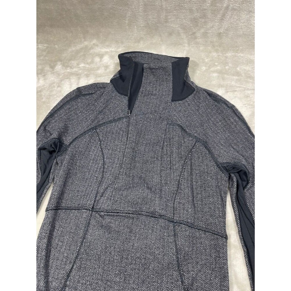Lululemon Base Runner 1/2 Zip Pullover Women Size 4 Heathered Herringbone Black